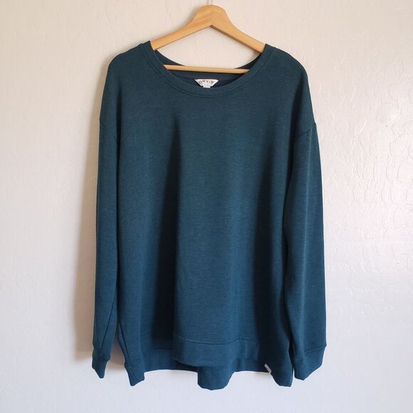 Orvis Cozy Pullover Crewneck Soft Fleece Lined Sweater Teal Size XXL Relaxed Fit - Picture 1 of 10